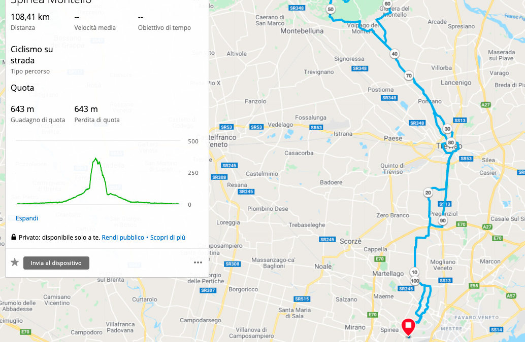 TOUR VIRTUALE SPINEA MONTELLO IN BICI